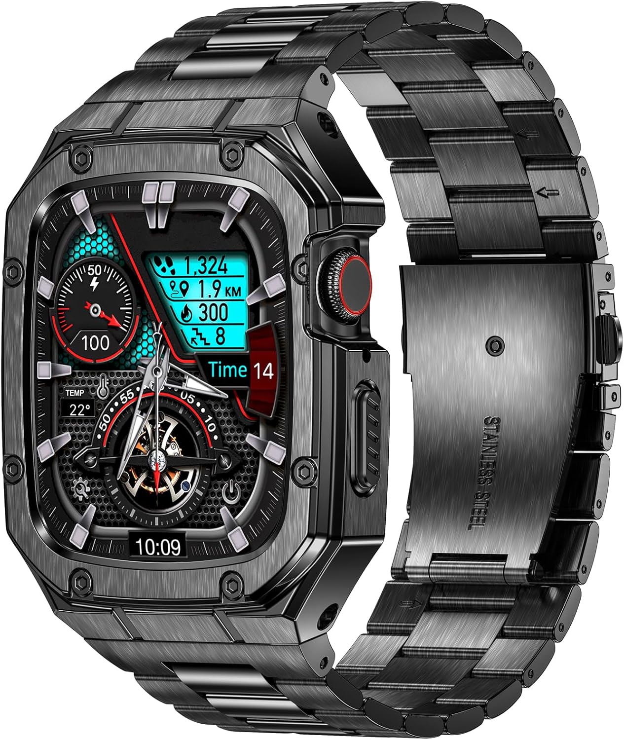 Stainless Steel Watch Band with Case Compatible with Apple Watch Series SE 3 2 1/6 5 4 (40mm) Series 9 8 7 3 2 1 (41mm 38mm), Metal Protective Bumper Cover for iWatch Bands Men (Black)